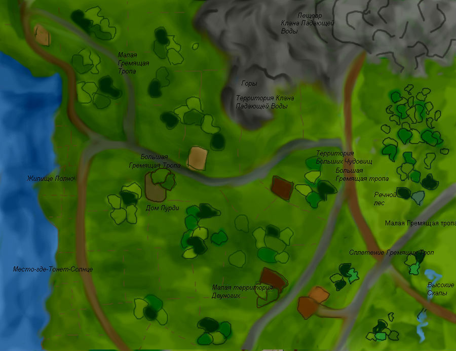 Карта пути от леса к озеру